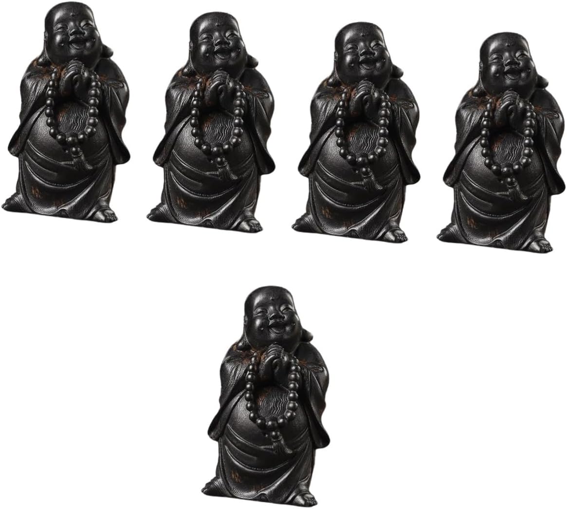 Garneck 5pcs Maitreya Buddha Wood Ornaments Chinese Laughing Buddha feng Shui Laughing Buddha Statue sakyamuni Buddha Statue Monk Figurine Buddha Tea pet Wood Trim Souvenir Office Delicate