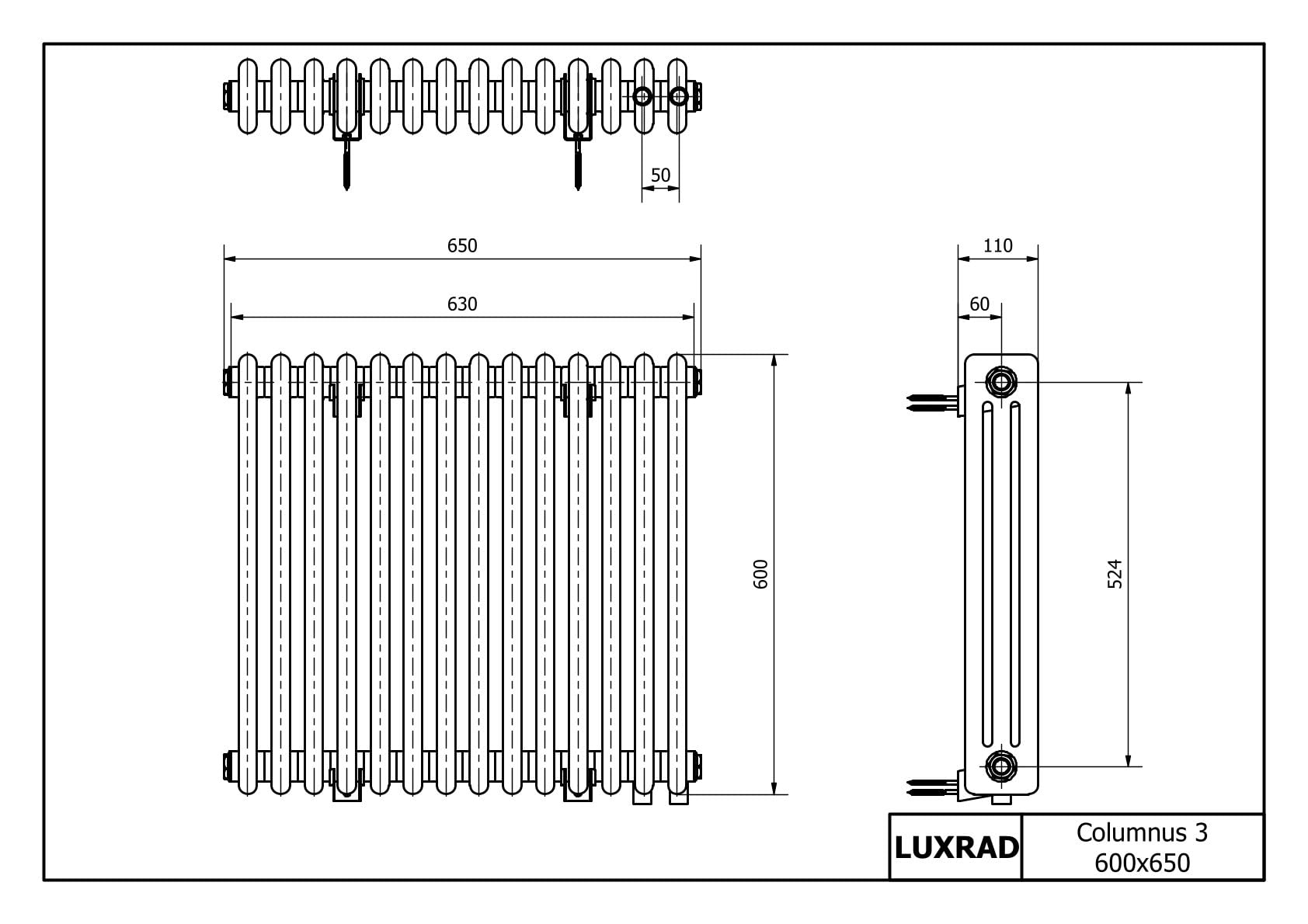 Grzejnik dekoracyjny LUXRAD Columnus 3-14Kolumn 60x65 cm ZDP biały 815W