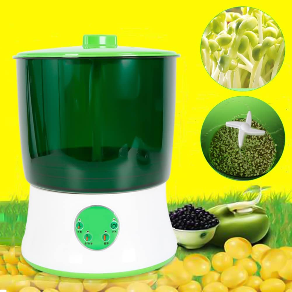 Bean Sprouts Machine, Seed Sprouter Kits, Household Intelligent Automatic Bean Sprouts Maker, 2 Layers Large Capacity Seed Grow, Also for Radish, Alfalfa, Wheatgrass, Broccoli Sprouts