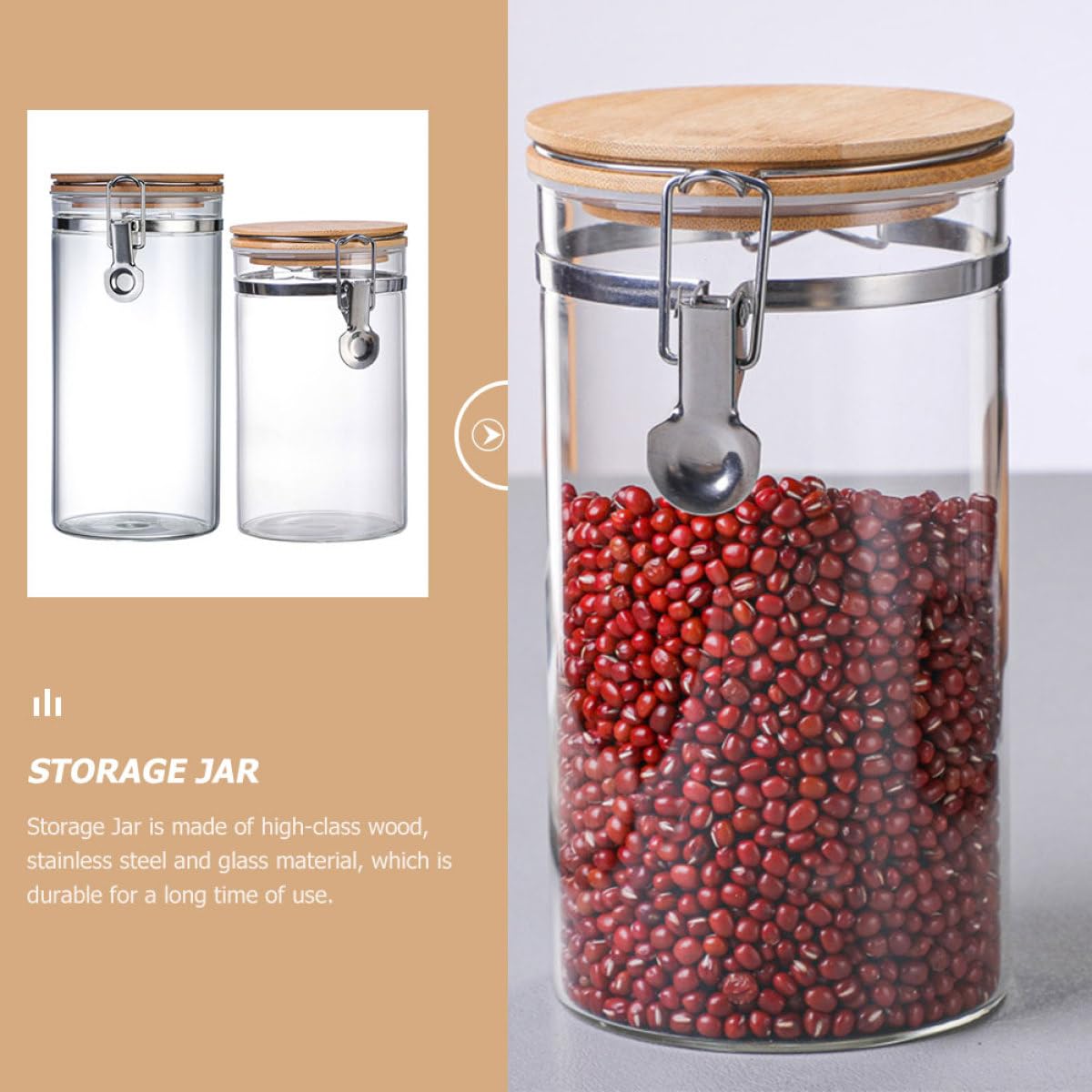 DOITOOL 2 Frascos Herméticos de Cocina 1280Ml y 1140Ml Recipientes para Alimentos Tapa de Vidrio y Acero Inoxidable Botes Grandes para Almacenar Harina Arroz y Frutos Secos Uso