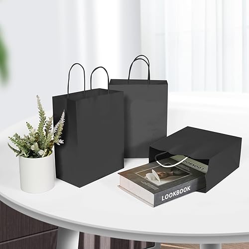 Miniatura 3 de Bekoetoz 40 bolsas de papel kraft blancas con asas de 12.6 x 9.8 x 4.3 pulgadas, bolsas de regalo a granel para cumpleaños, bodas, baby showers,