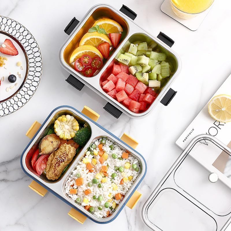 Image of Storescent Lunch Box with Compartment, Leak-Proof BPA Free Stainless Steel for School, Lunch Box for School & Office with a Fork, a Spoon and a Pair of Chopsticks (Pink, 2 Compartment)