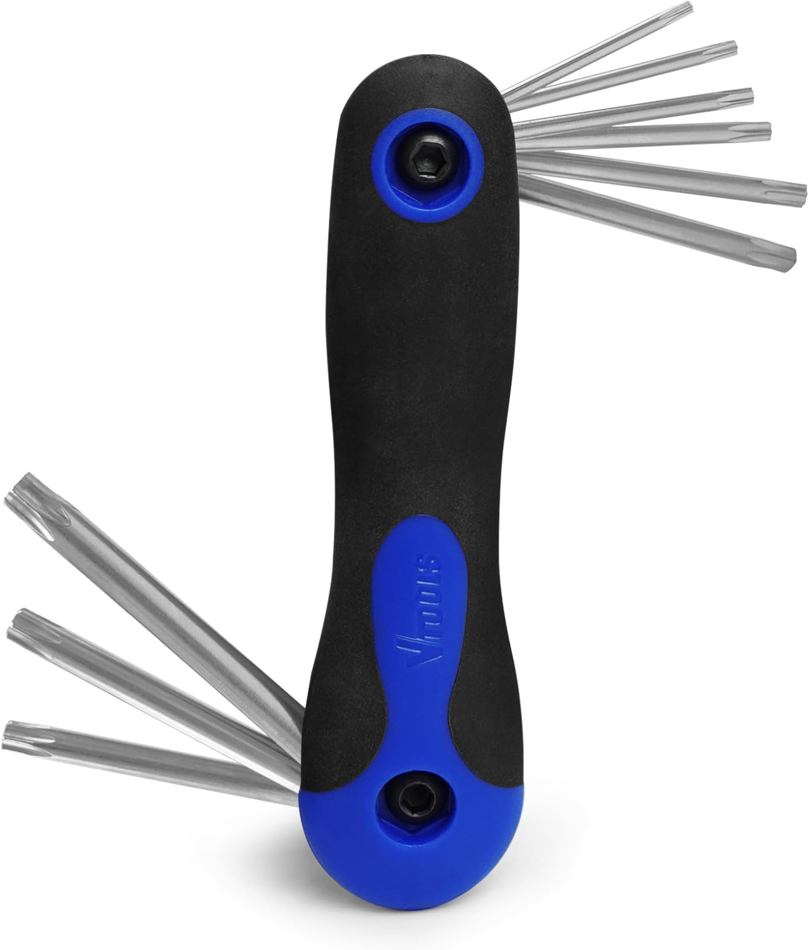 9-Piece Folding Allen Hex Set, Carbon Steel, Rust-Resistant Polish, Comfortable Handle, Ideal for Construction and DIY Work, Packaged in Protective Plastic Bag, Blue, VT2220