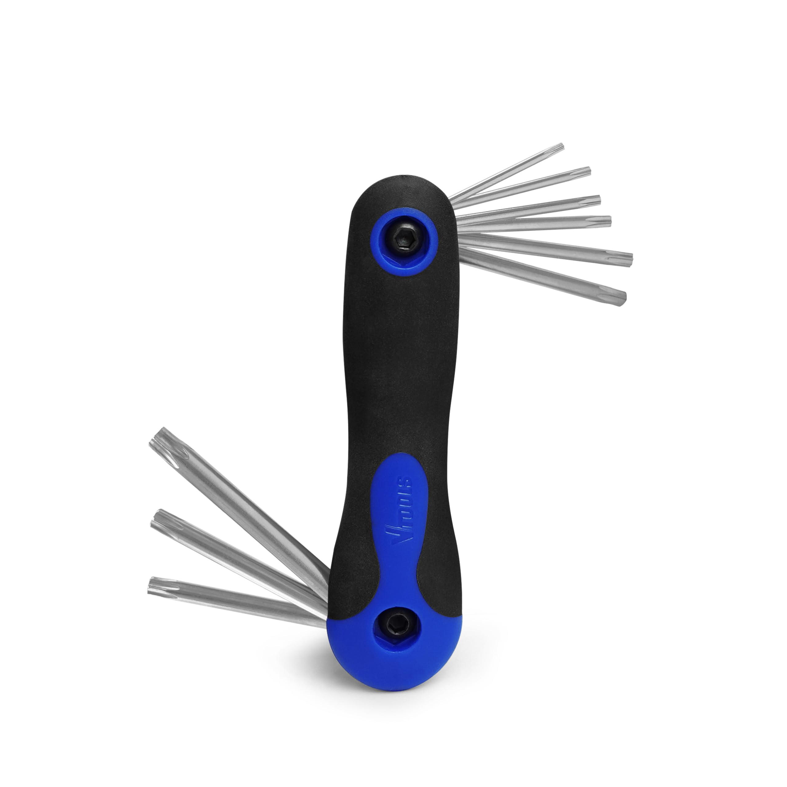 VTOOLS9-Piece Folding Allen Hex Set, Carbon Steel, Rust-Resistant Polish, Comfortable Handle, Ideal for Construction and DIY Work, Packaged in Protective Plastic Bag, Blue, VT2220