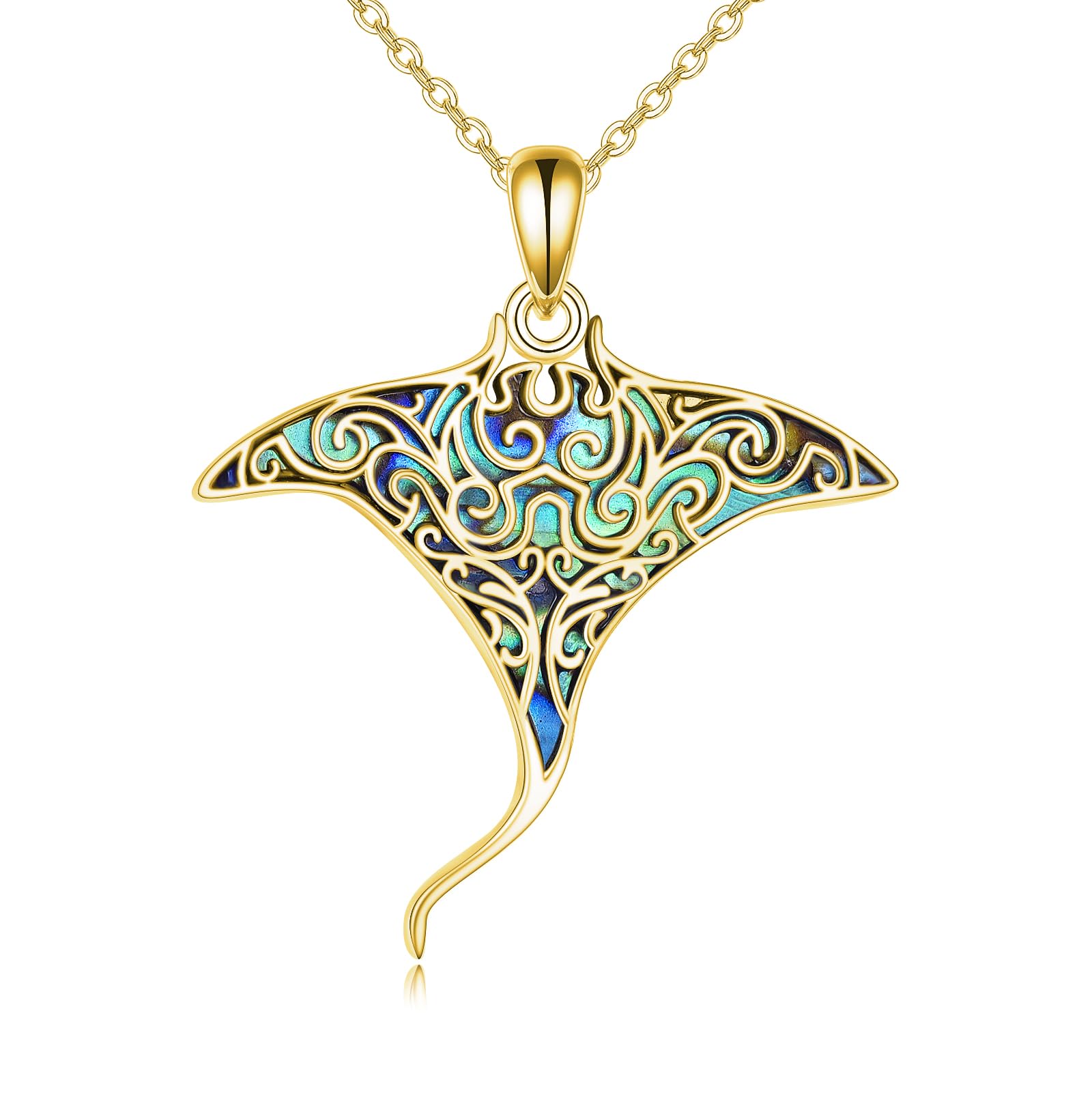 ONEFINITY Rochenhalskette 925 Sterling Silber Vergoldet Manta Rochen Anhänger Abalone Muschel Meer Tier Schmuck Geschenk