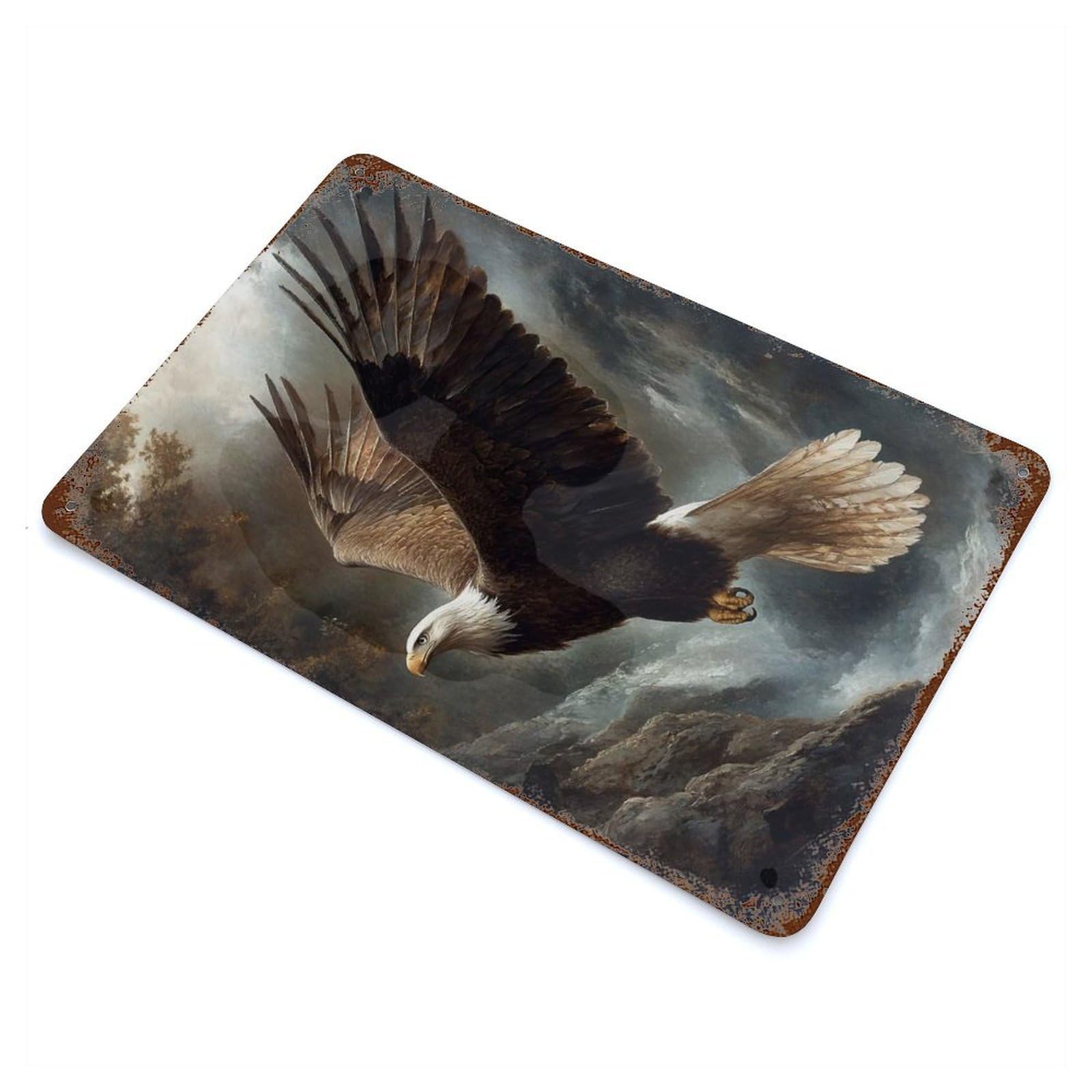 Garage Style Bald Eagle in Flight Vintage Rust Metal Sign 11.8"x7.9", Industrial Home Decor for Bar And Workshop