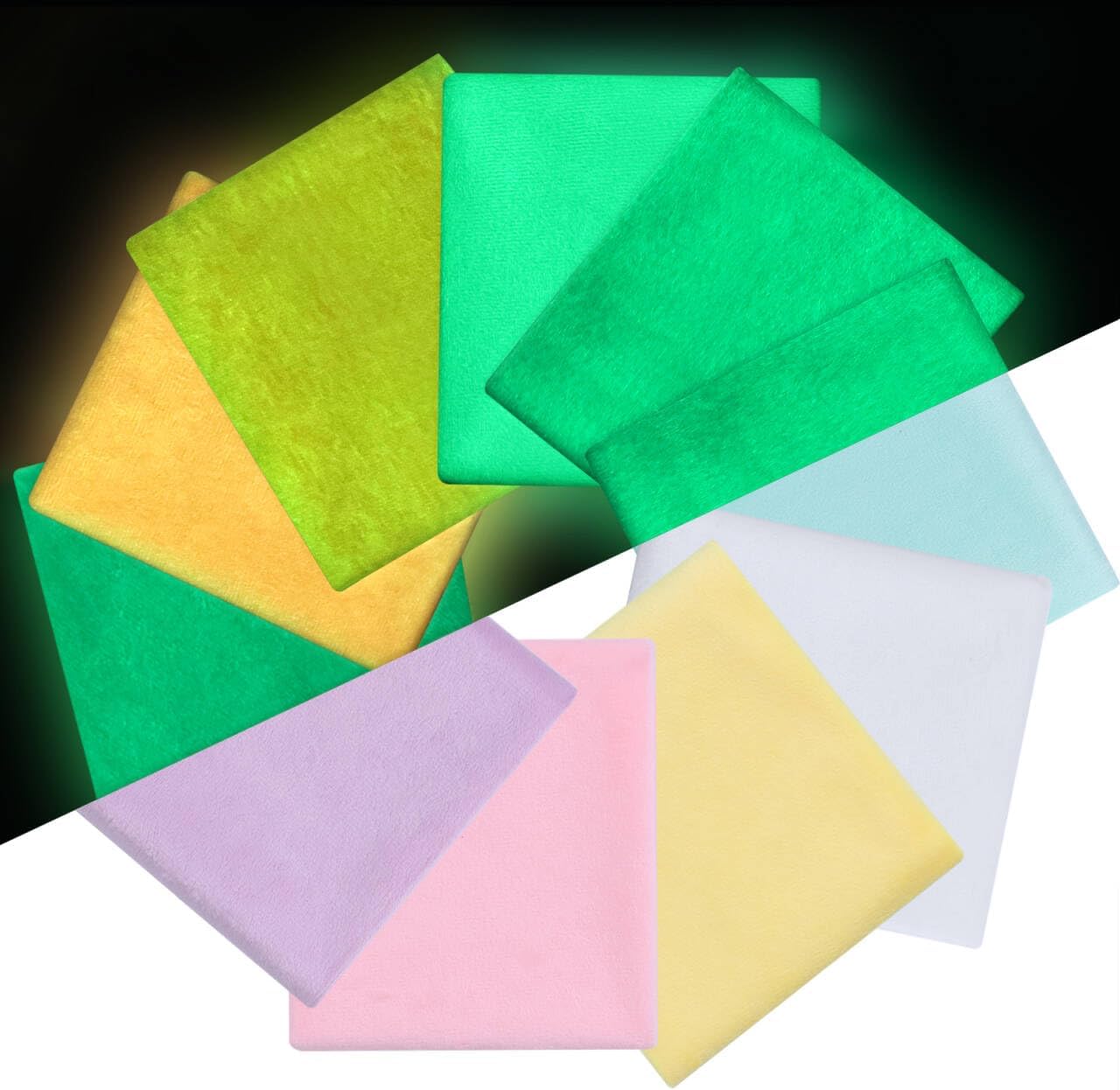 Craftido Glow in The Dark Fabric, 10Pcs (5Colors) Luminous Soft Velvet Fat Quarters Fabric Bundles 18" x 21" for Quilting, Sewing Project, Patchwork, DIY Crafts, Holiday Decorations - Assorted Colors