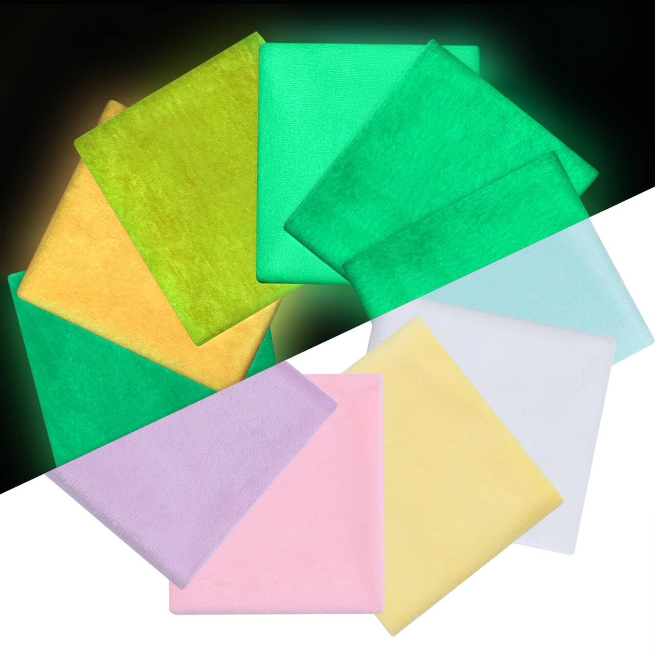 Craftido Glow in The Dark Fabric, 10Pcs (5Colors) Luminous Soft Velvet Fat Quarters Fabric Bundles 18" x 21" for Quilting, Sewing Project, Patchwork, DIY Crafts, Holiday Decorations - Assorted Colors