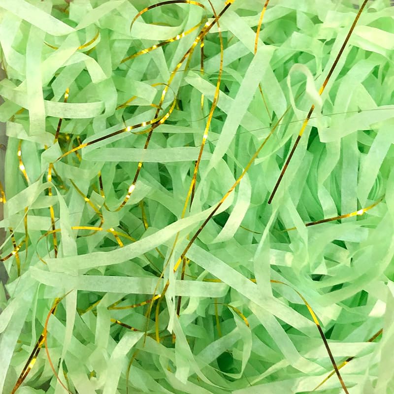 Papier déchiqueté pour boîtes-cadeaux, Papier de soie froissé métallisé à paillettes multicolores 50 g-100 g, paquet 2 4(Green Golden,100g*4Pack)