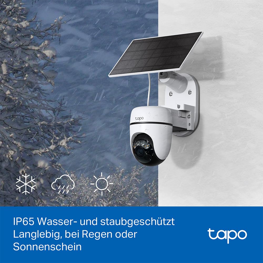 Tapo C610 KIT 2K 360° Solar Überwachungskamera Außen (Akku 6700 mAh, Farbnachtsicht, WLAN 2,4 GHz, KI-Erkennung, Licht- & Ton-Alarm, lokale Speicherung über microSD-Karte oder H500-Homebase)