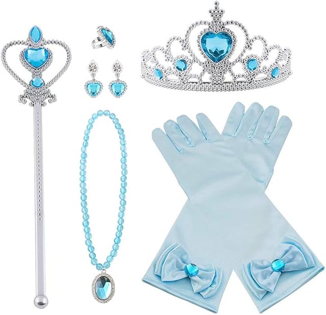 Vicloon Princess Costumes Set of 8 Pieces Gift From Princess Crown, Gloves, Magic Wand, Necklace, Ring, Earrings for 3-9 Years