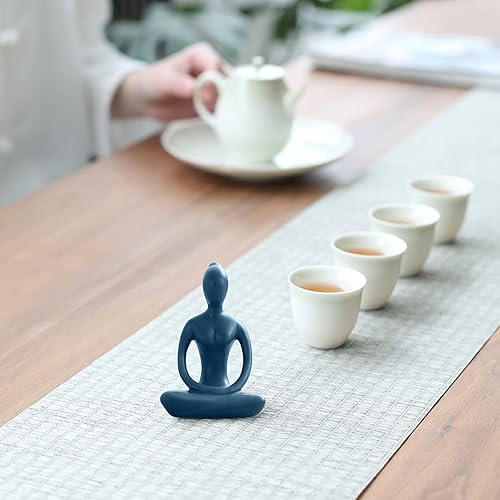 Miniatura 4 de Estatua de postura de yoga, figura de decoración zen, escultura de cerámica azul para decoración de escritorio del hogar, 2.1 x 3.3 pulgadas, 1