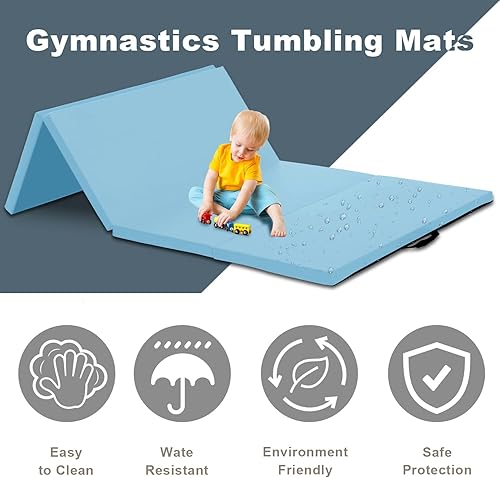Miniatura 3 de HCY Colchoneta de gimnasia de 4 x 8 x 2 pulgadas, piel sintética con asas de transporte para yoga, gimnasio en casa, entrenamientos centrales,