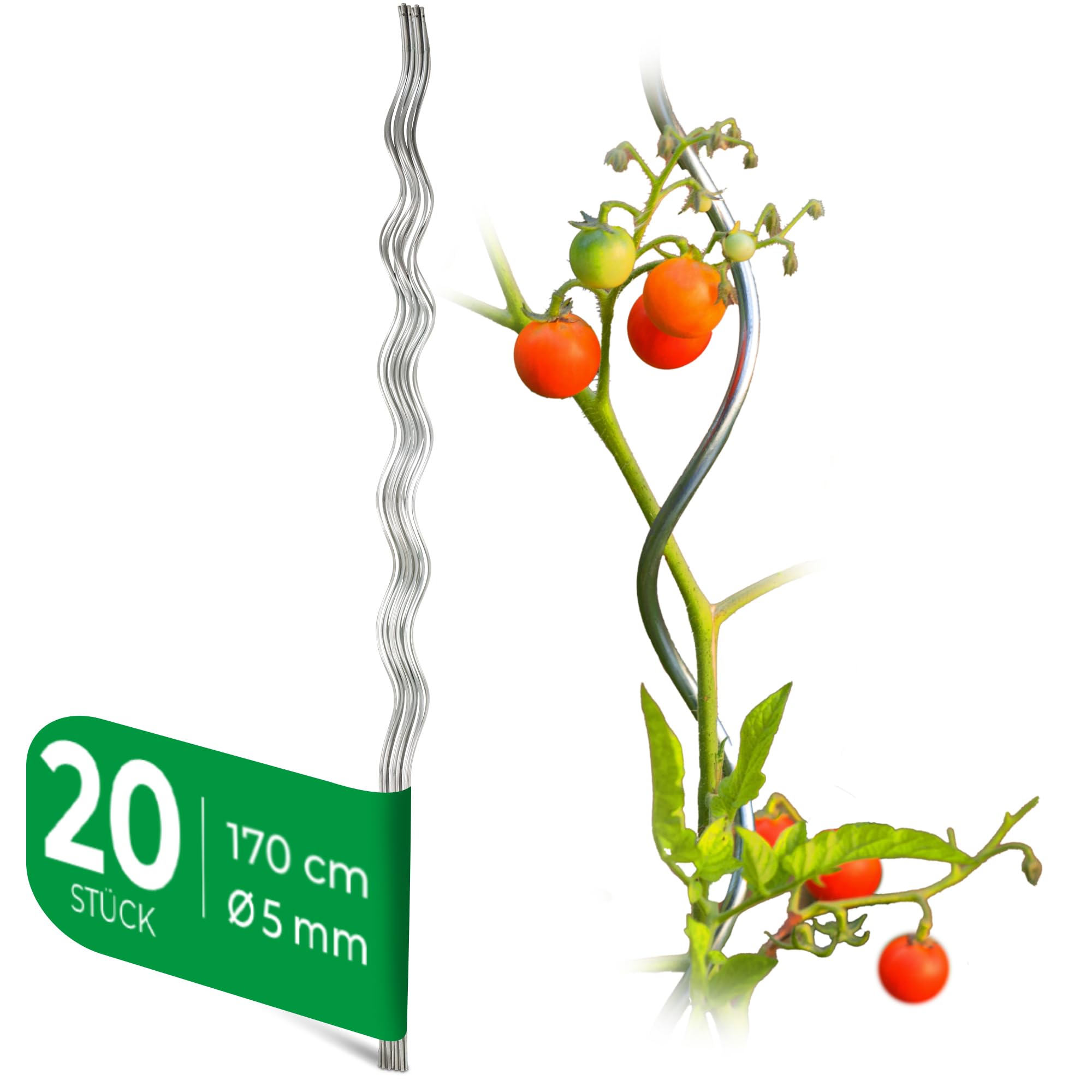 Novatool 20 sztuk patyczków do pomidorów i ogórków 170 cm x 5 mm Ø podpora do roślin pnących do pomidorów i ogórków