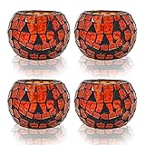 SHMILMH Halloween Candles Holder Set of 4, Grimace Tealight Holders, Handmade Mosaic Pumpkin Glass Votive Candle Holders for Halloween Table Centerpiece Home Decor