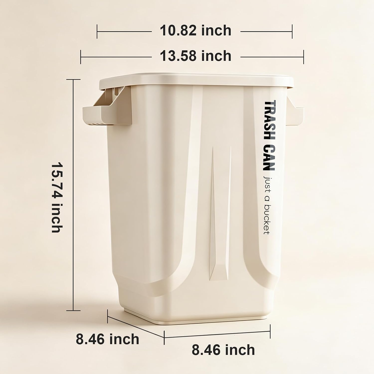 Kitchen Trash Can, Plastic Square Trash bin, 8 Gallon,White