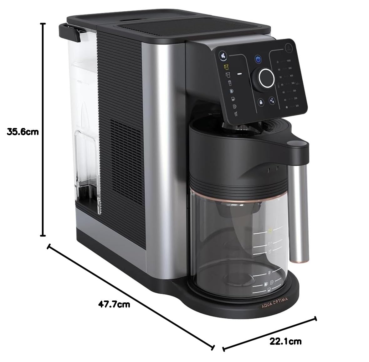 Aqua Optima Aurora Macchina da Caffè Filtrato e Distributore di Acqua Filtrata, 1 Filtro Evolve+ da 30 giorni, Risparmio Energetico, Multiuso, Temperatura ed Erogazione Variabili e Avvio Immediato