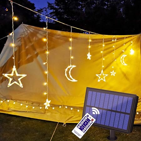 Amazon V Dank Led ソーラー イルミネーションライト 星 月 ストリングライト カーテンライ ト 138電球 3 5m 8種類モード リモコン付 タイマー機能 防水 電飾 クリスマス 飾り ライト 自動点灯 消灯 ハロウィン パーティー 新年 祝日 結婚式 庭対応 ライト