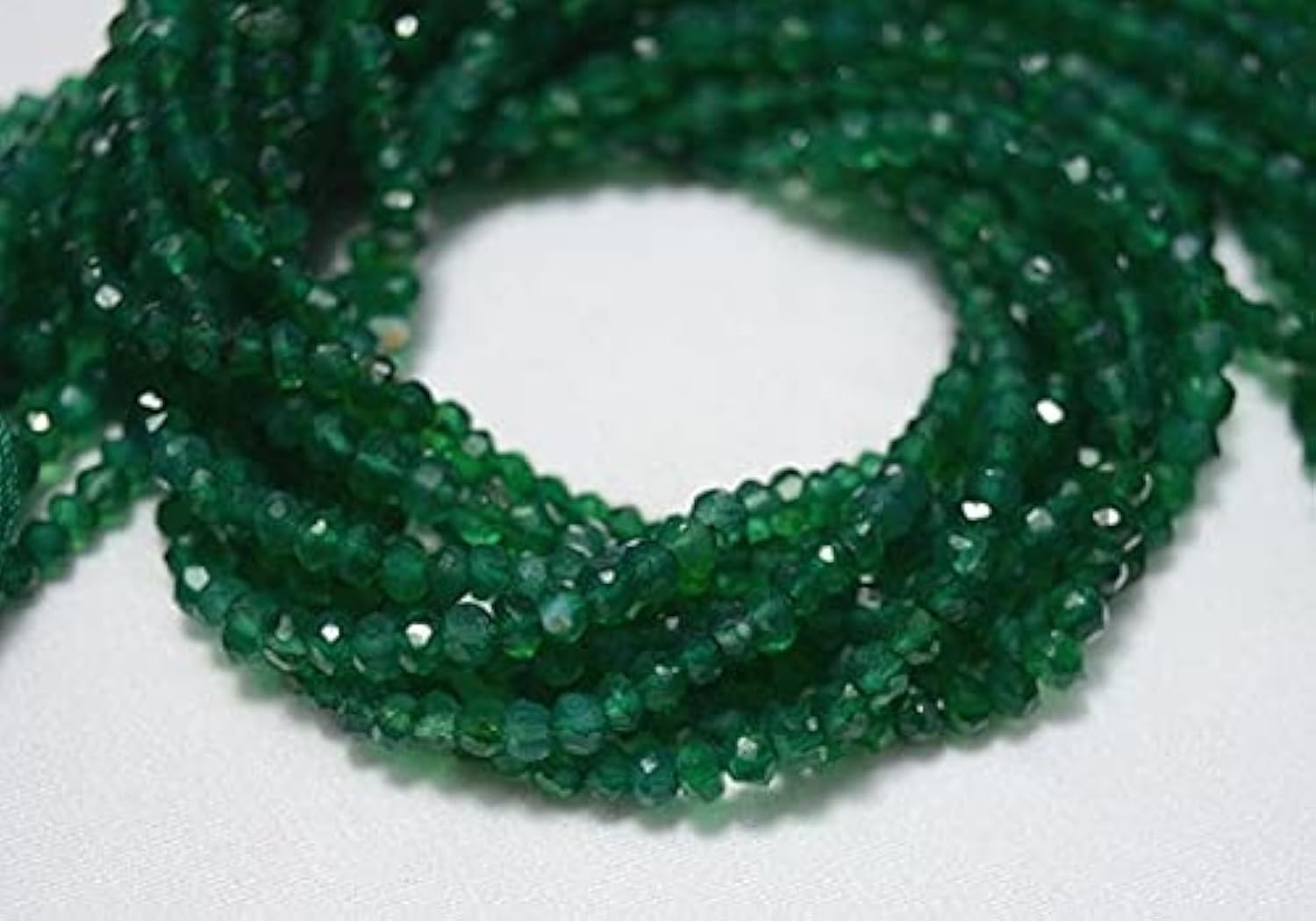 Onyx vert perles rondelles facettées 3.5mm de qualité gemme pour création joaillerie