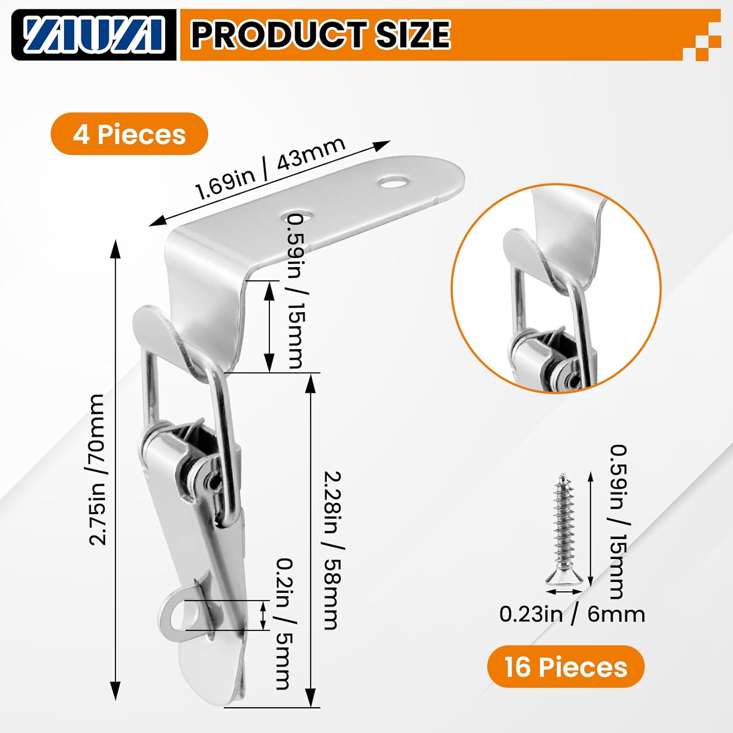 4PCS 90-Degree Angle Latch, Stainless Steel Corner Latch with Keyhole, Tool Box Hood Clasp Buckle Lock Latch with Screws for Case Box Closet