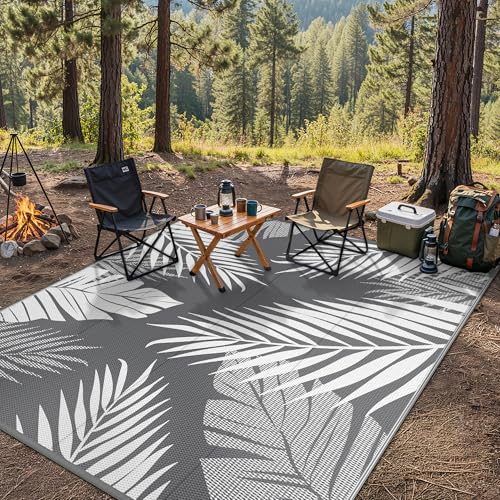 GENIMO Outdoor Rug 8' x 10' Waterproof for Patios Clearance, Reversible Plastic Straw Camping Rug Carpet, Large Area Rugs Mats for RV, Picnic, Backyard, Deck, Balcony, Porch, Beach, Grey&White by GENIMO - Image 3