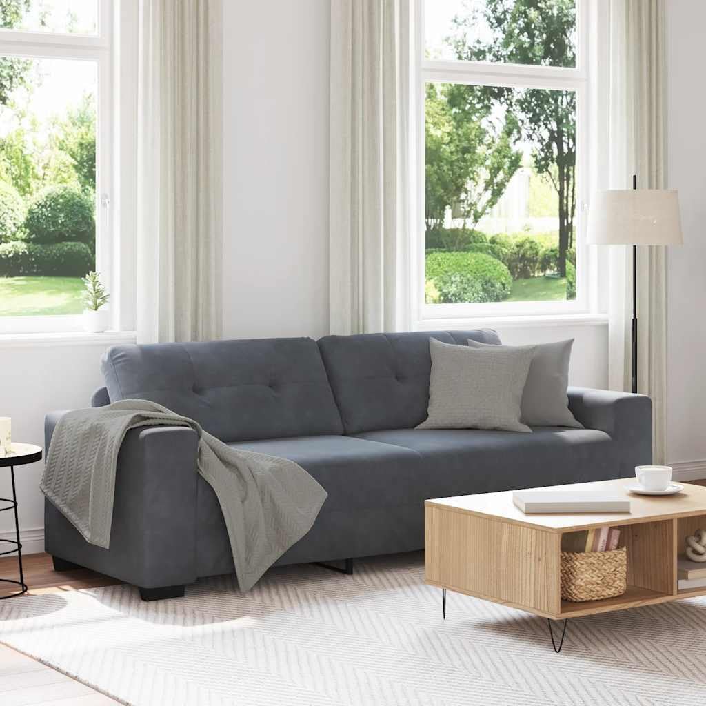 vidaXL 3-Seater Sofa Dark Grey 180 cm Velvet, Chic Living Room Sofa, Soft Velvet Couch, Sturdy Design, Stylish Seating, Compact Lounge Furniture for Cozy Spaces