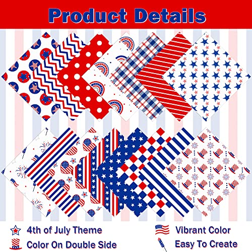 Haooryx 60Pcs The 4Th Of July Patriotic Pattern Paper Set 15 Designs 11 Inch Independence Day Double-Sided Retro Scrapbook Specialty Paper-U.s. Flag Red Blue White Patriotic Decorative Craft Paper #TOP3