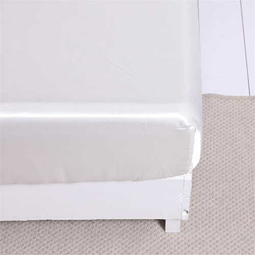 Miniatura 4 de Juego de sábanas de seda de 6 piezas de lujo, color blanco satinado, liso y sedoso con sábana bajera de bolsillo profundo, color liso, ultrasuave,