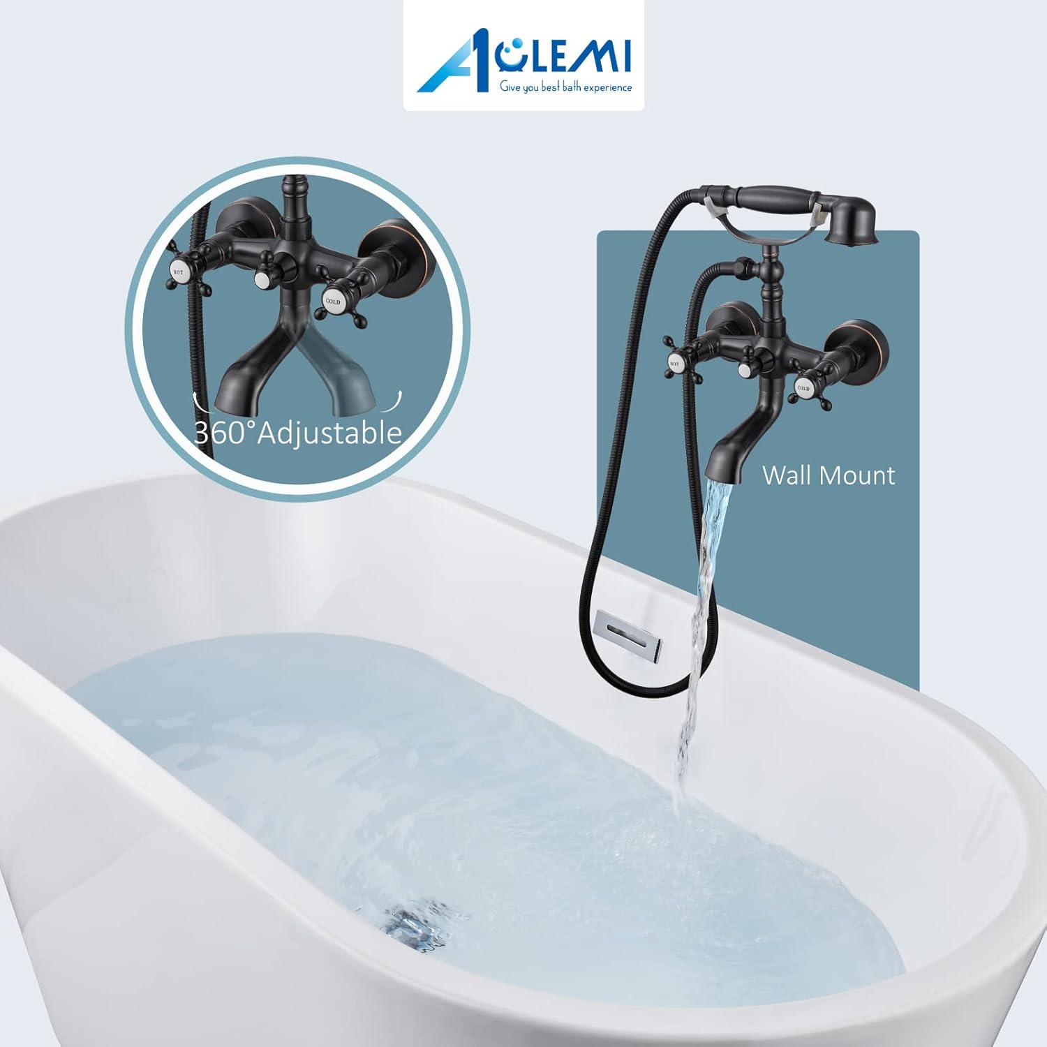Review Discount Aolemi Bathtub Faucet with Hand Shower Oil Rubbed Bronze Wall Mount Tub Spout Double Cross Handle Mixer Tap Victoria Vintage Telephone Shape Shower Set