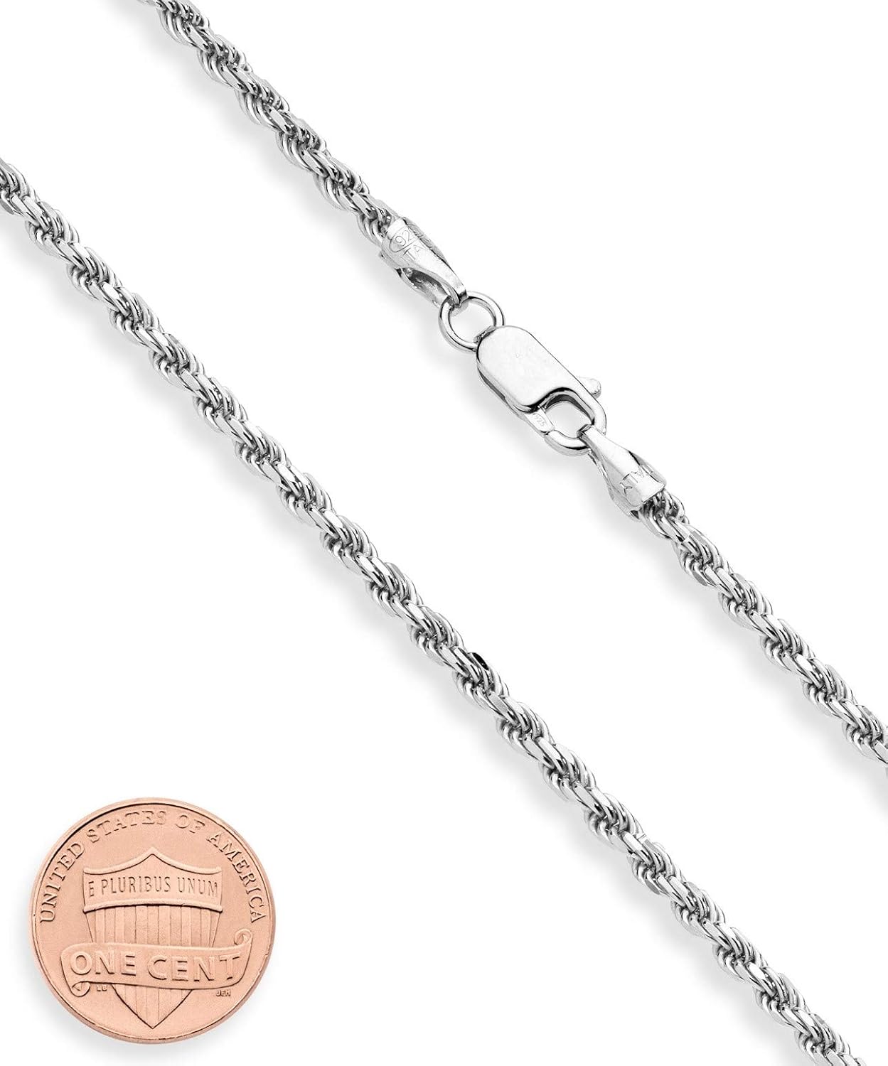 Miabella Solid 925 Sterling Silver Italian 2mm, 3mm Diamond-Cut Braided Rope Chain Necklace for Men Women Made in Italy - Image 2