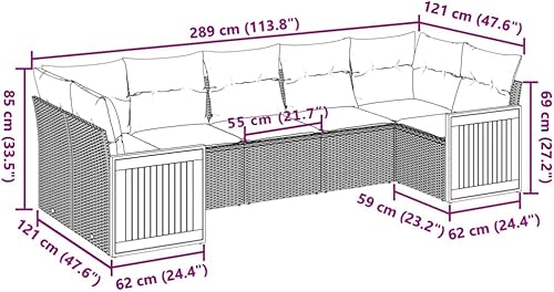 Miniatura 2 de 7-Piece Garden Sofa Set in Black and Cream White, Modern Outdoor Furniture with Modular Design, Weather-Resistant Poly Rattan and Steel Frame,
