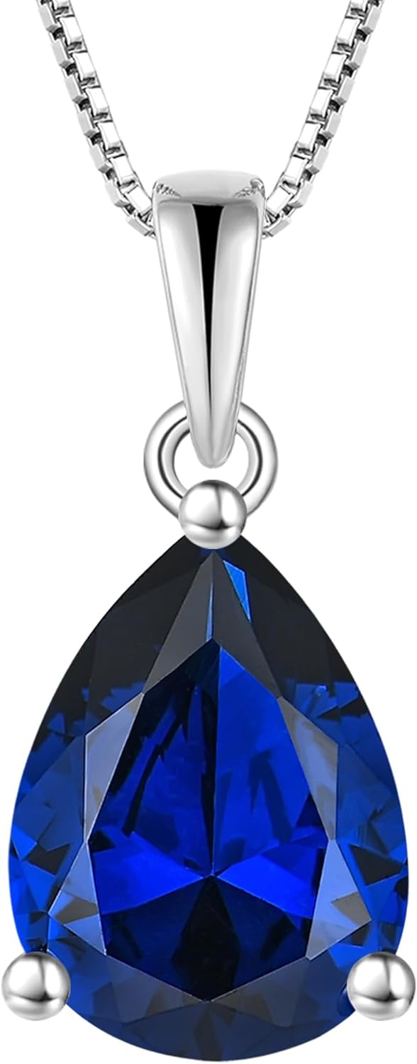 YL Teardrop Necklace 925 Sterling Silver Solitaire Pendant 9x12 MM Pear Cut Birthstone Jewelry for Women