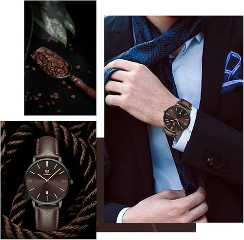 Miniatura 4 de L LAVAREDO Reloj para hombre, extremadamente delgado, minimalista, analógico, de cuero, con horafecha, regalo de cumpleaños para hombres, novio