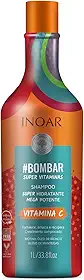 Inoar, Bombar, Shampoo Fortalecedor, Crescimento e Hidratação Diária, Biotina, Vitamina C e Blend de Manteigas, Vegano – Para Todos os Tipos de Cabelos, 1L