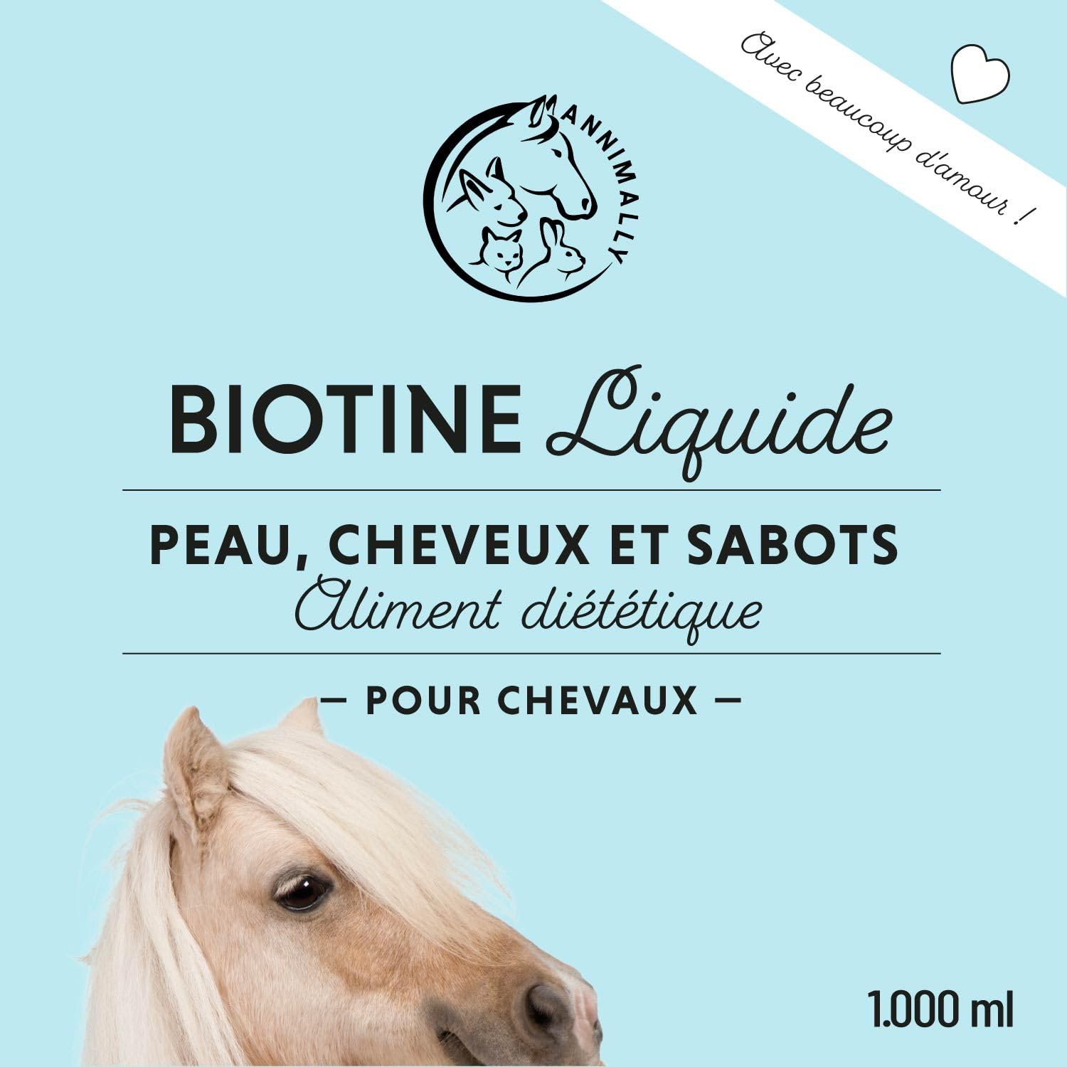 Cheval Biotine Zinc Liquide 1000 ML - Soin Peau Poils Sabots Chevaux - Biotine Zinc MSM Liquide Pelage Sain