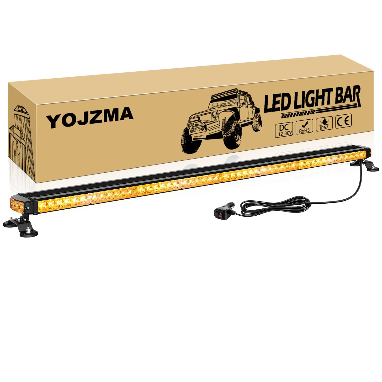 Barra Luci Strobe di Emergenza Tetto da 49 Pollici 102 LED, Faro di Avviso Sicurezza Lampeggiante Doppia Faccia con Base Magnetica per Spazzaneve, Camion, Veicoli Edili (Ambra)