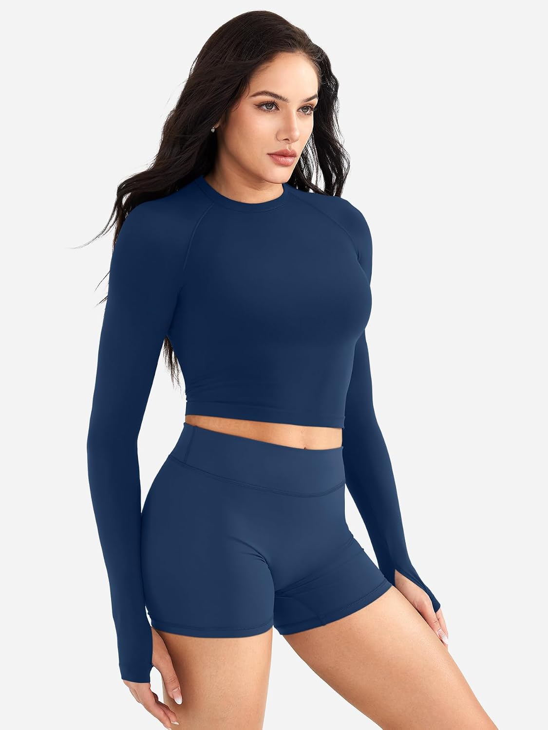 YEOREO Ease Women Workout Gym Tops Basic Long Sleeve Shirt Slim Fitted Casual Stretchy Thin Active Running Yoga Crop Top