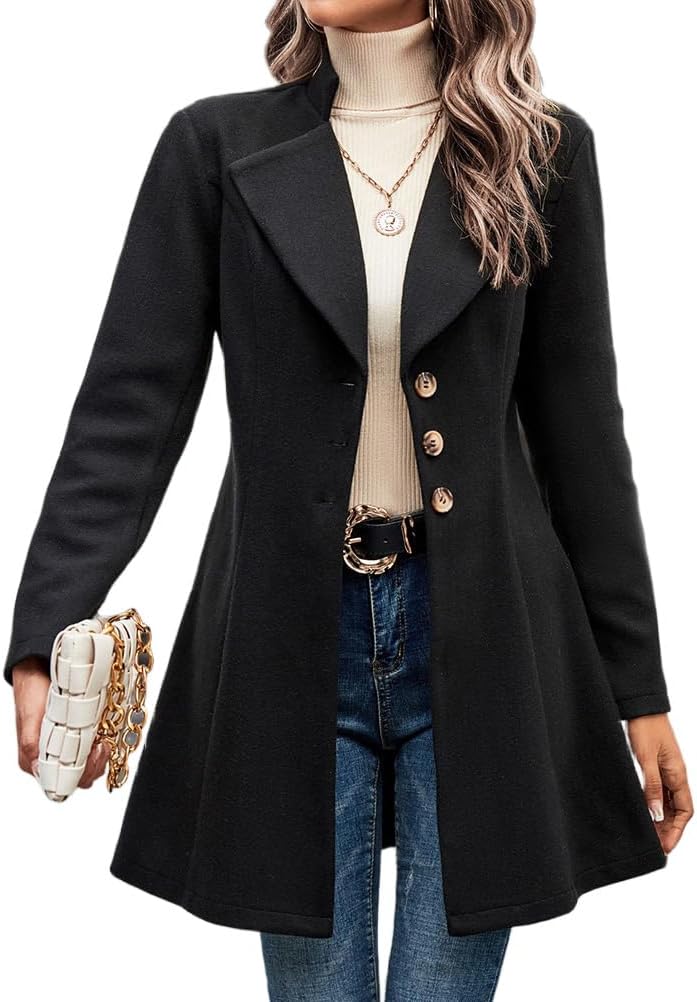 Mywinway Wool Coats for Women Fall Winter Trench Coat Peacoat Long Tweed Blazer Jackets Outwear