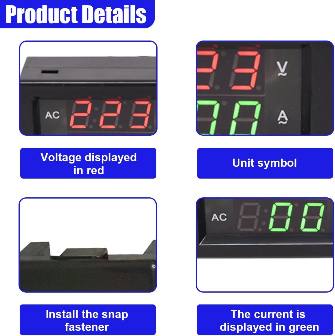 Digital Volt Amp Meter 2-in-1, AC 500V 200A Dual LED Display Voltmeter Ammeter with Current Transformer, 2-Wire Panel Meter Multimeter for Boat Automotive Voltage&Current Testing(AC500V-200A)
