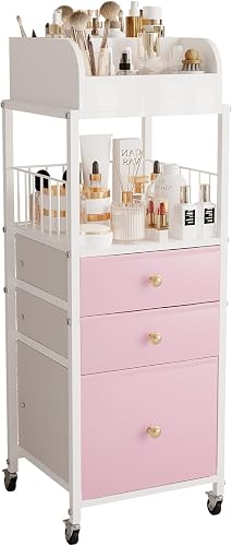 Makeup Organizer Storage Cart with Drawers Rolling Makeup Cart with Wheels | Girls Makeup Drawers Make up Organizer Makeup Storage Cabinet Bathroom Cart for Cosmetics Nail Polish Art Supply