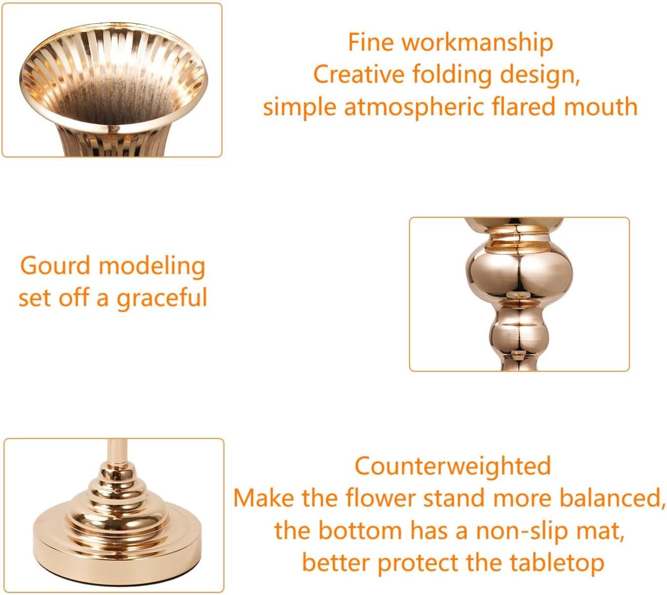 32.2" Height Versatile Gold Tall Vases for Centerpieces, Metal Trumpet Vases for Wedding Party Dinner Centerpiece, Road Lead for Anniversary Celebration Birthday, 2pcs