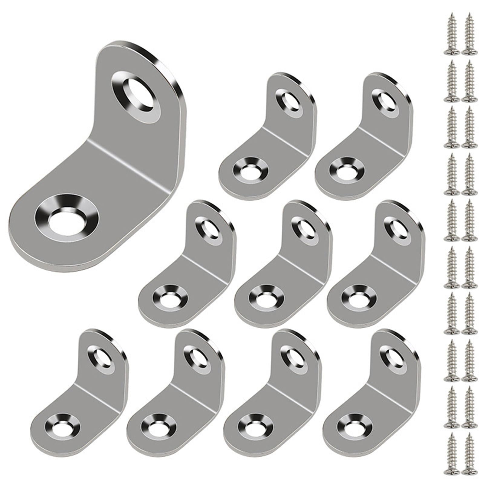 Shyyoulqe 25X25x16mm 10Pcs Stainless Steel Corner Brace With Screws L Brackets Furniture Fixation Brackets For Enhances Furniture Stability Assembly Hardware