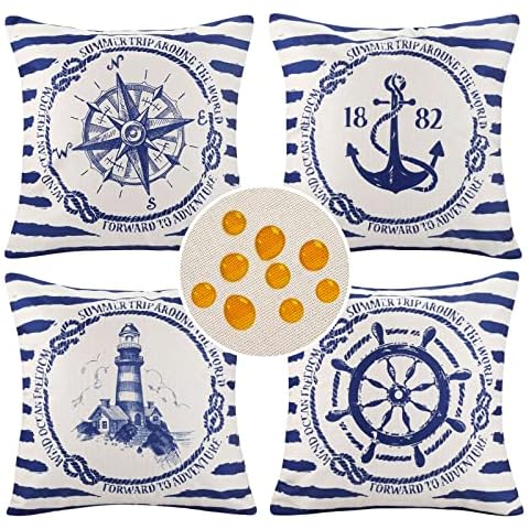 wasserdichte Kissenbezüge Mittelmeer 40x40cm Anker Leuchtturm Kompass Ruder Navigation Kissenhülle Baumwolle Leinen Weicher Quadratischer Zierkissenbezüge Cover