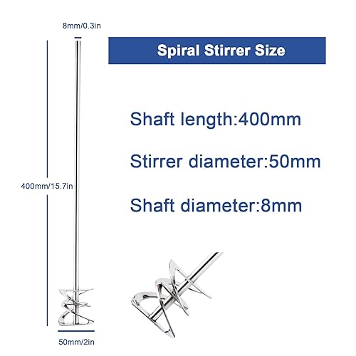 Miniatura 2 de ONiLAB 18900628 Agitador espiral de acero inoxidable 316L, diámetro del agitador de 1.969 in, diámetro del eje de 0.315 in, longitud del eje de