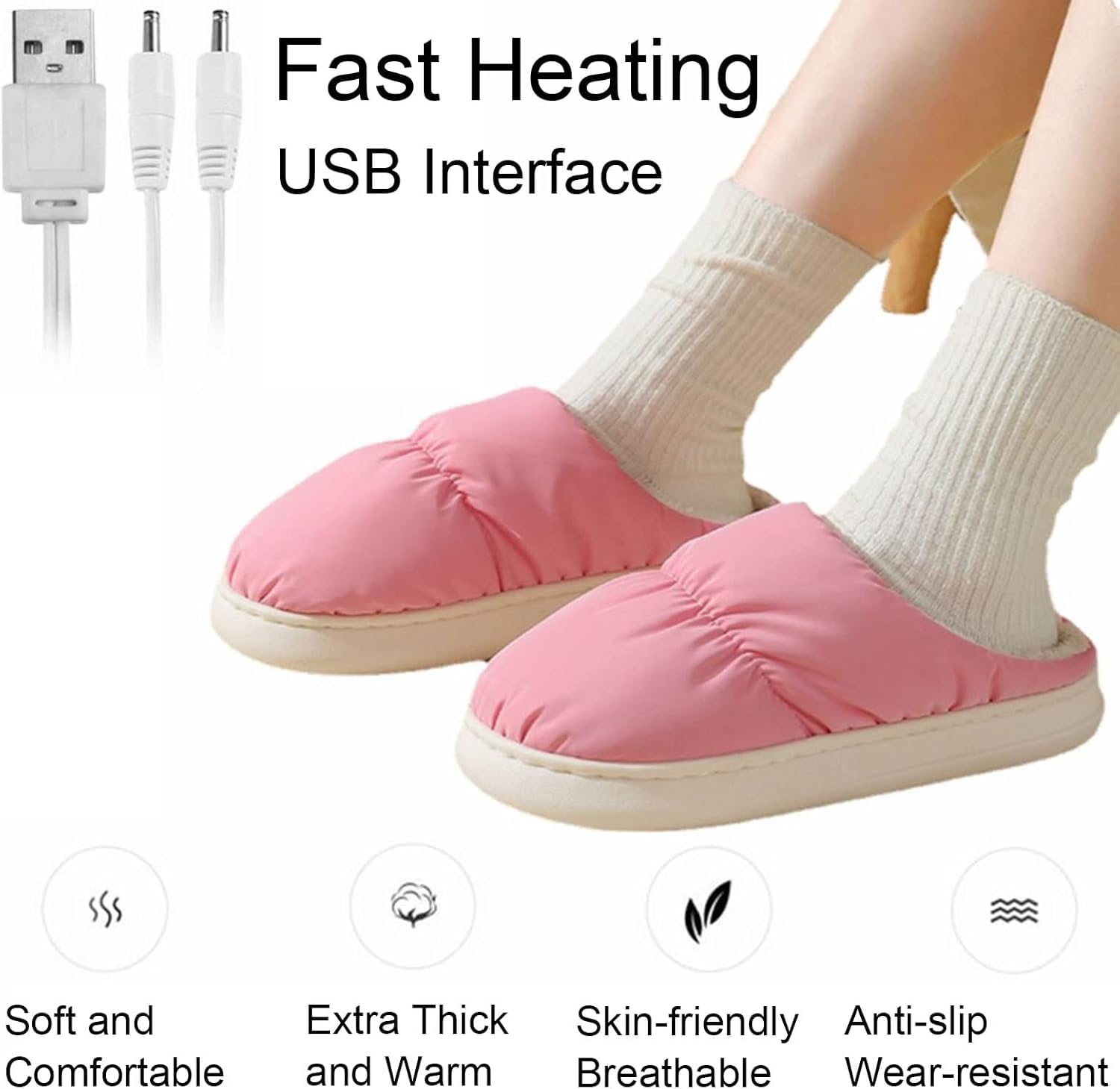 Elektryczny ogrzewacz do stóp dla mężczyzn i kobiet – bardzo szybkie nagrzewanie, pluszowa podkładka rozgrzewająca, podgrzewana przez USB, na mroźną zimę, miękka i oddychająca, komfort w domu