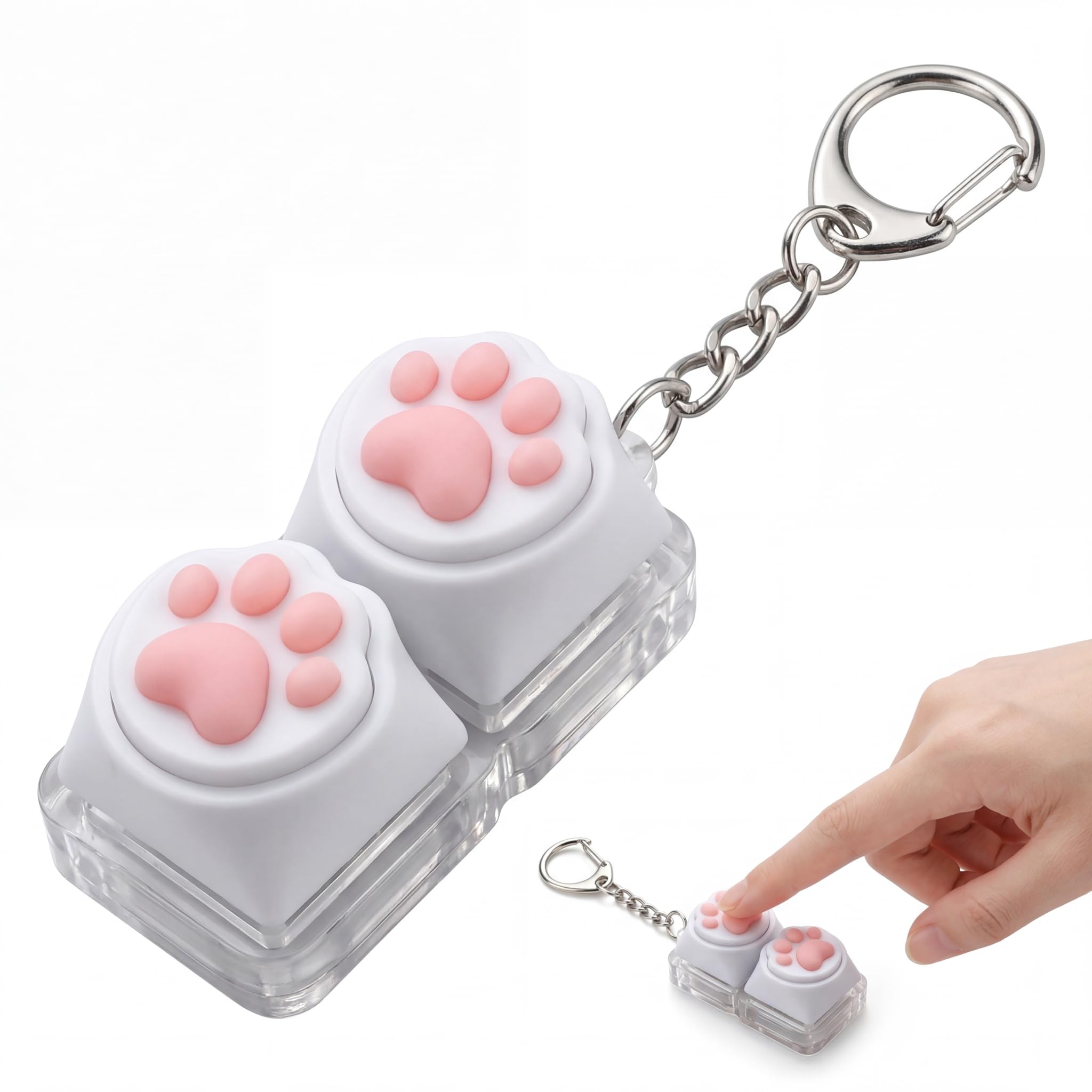 Keyboard Fidget Toy, Pink Cat Paw Fidget Toy Portable Fidget Keyboard Keychain, Clicker Keyboard Fidget Toy Stress Relief for Office, School, Home and Travel, Gifts with Multiple Styles(2-button)