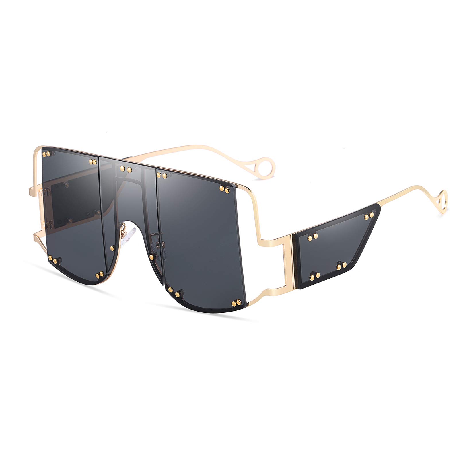 Flat top Rihanna Sunglasses Oversized fashion sunglasses retro square sunglaases for women Design luxury rivet Sunglasses…