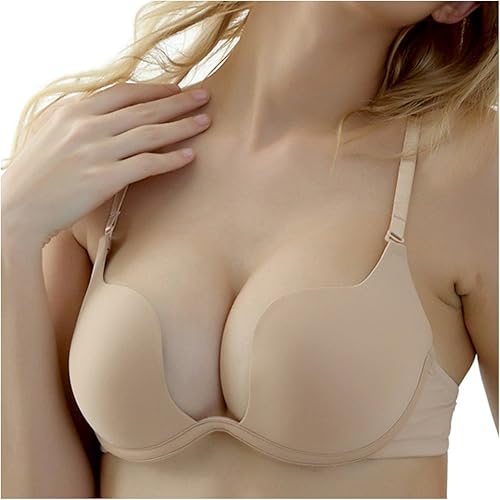 Nanier Women's Deep U Push Up Multi-Way Convertible Plunge Bra