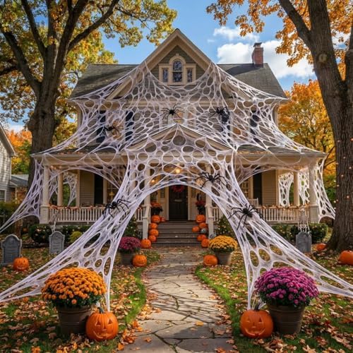 2000 Sqft （After Streched with Holes） Uncut Giant Spider Web Hall...