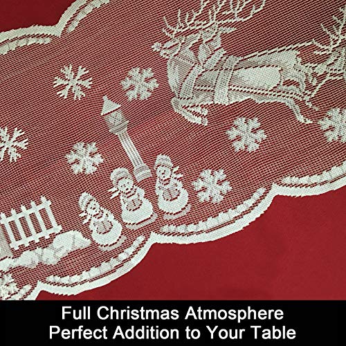 Joysail Christmas Table Runner 72 Inch - Lace Santa Reindeer Snowflake Table Runner For Christmas Table Decorations - White Xmas Table Runner For Winter Holiday Dining Room #TOP2